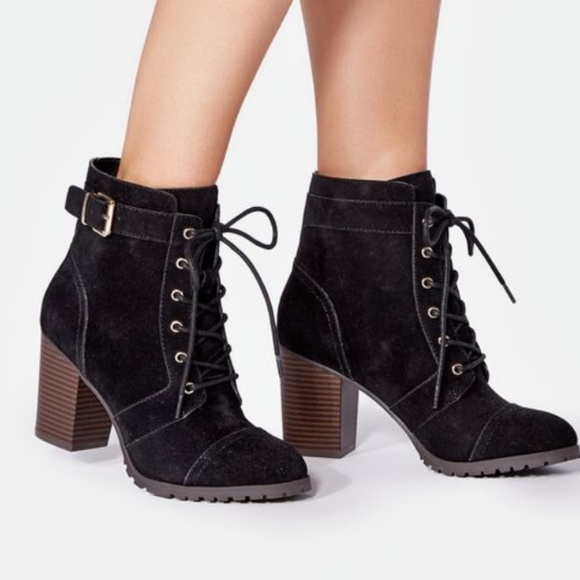 Black Lace Up Chunky Heel Booties Size 